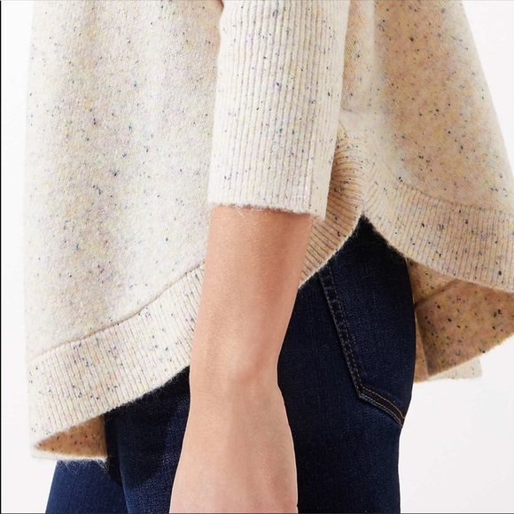 LOFT Flecked Mock Neck Poncho Sweater Size LP - Picture 3 of 8